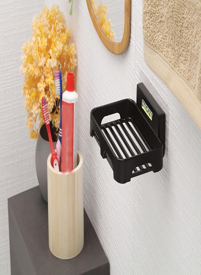 Stickzy 2PC Self Adhesive Soap Dish Wall Mounted Organizer with Drain Tray | No Drill Soap Holder for Bathroom, Shower, Kitchen Sink | Durable Strong Wall Soap Rack (Black, EZ-002) - Image 3